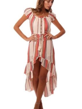 Vintage Havana Coral and Cream Striped High-Low Dress